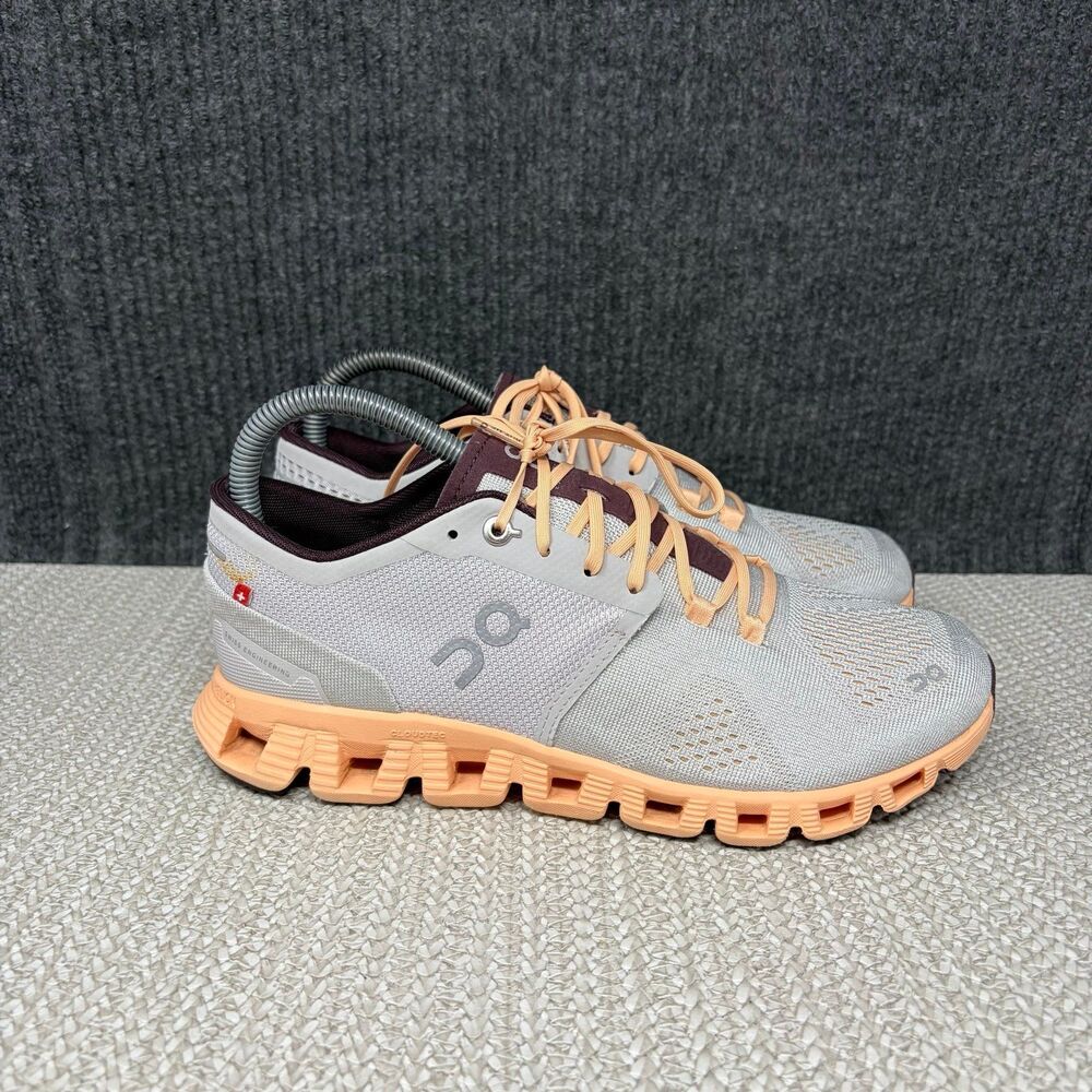 On Cloud X Silver Olive Grey Orange Athletic Running Shoes Women’s 7.5 US